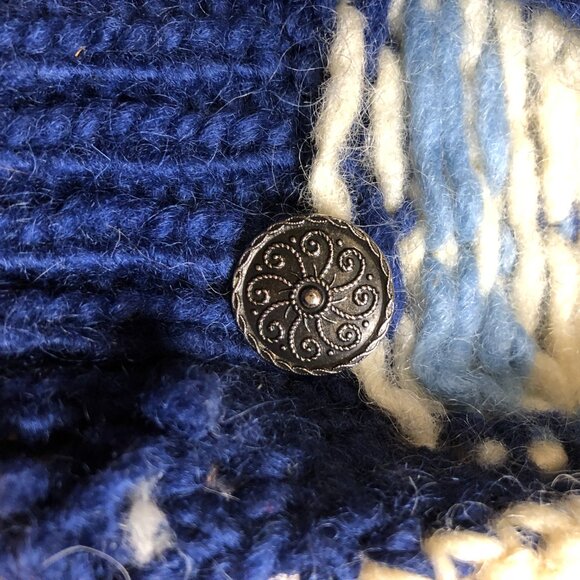 Scandinavian Vintage Wool Woven Winter Sweater Nordic Warm Blue Holiday Cardigan - Picture 12 of 12